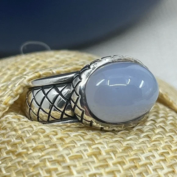Vintage Sterling Silver Thai Ring with Blue Chalcedony – Size 4.75, 8.9g - Picture 16 of 17